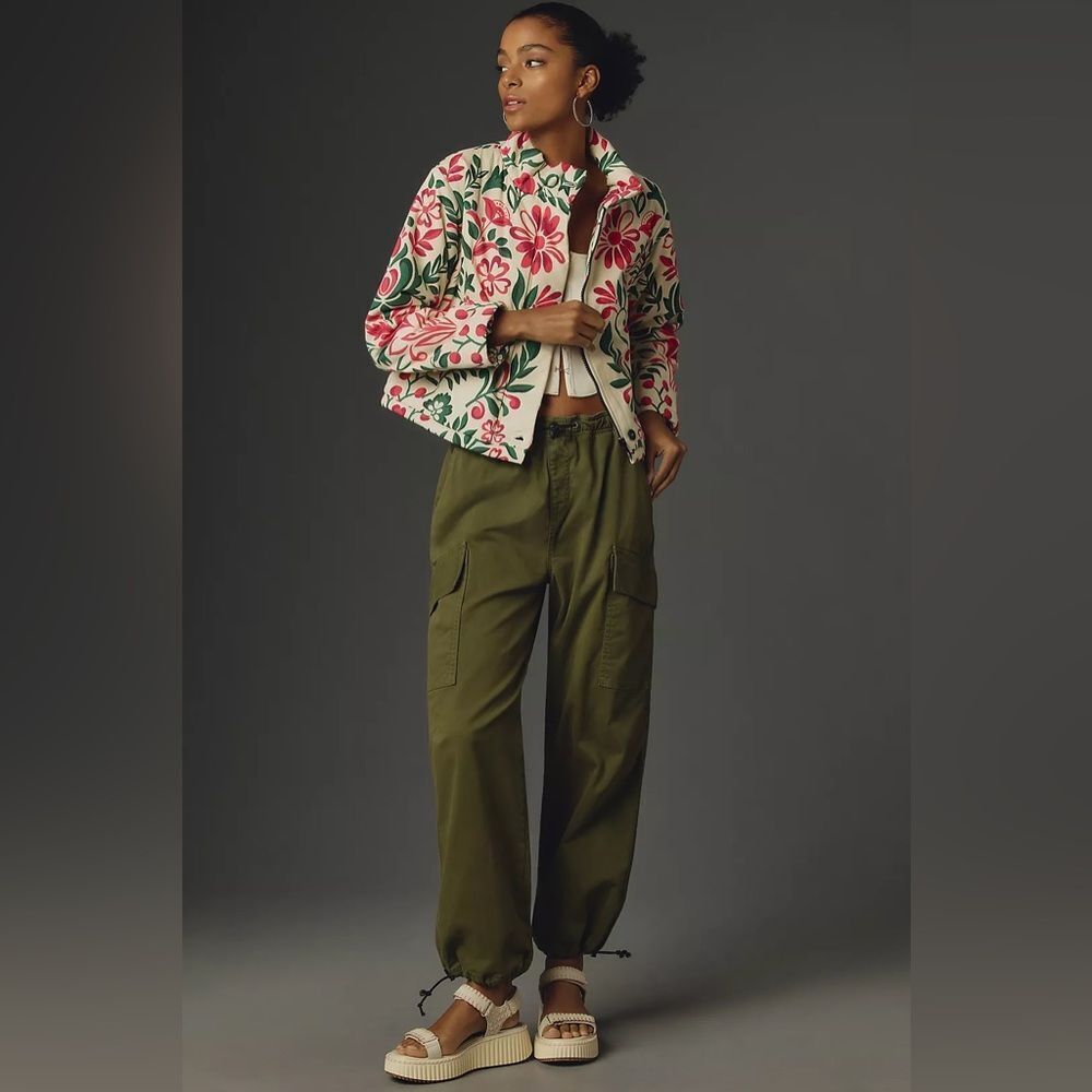 Women’s By ANTHROPOLOGIE Floral Puffer winter coat Jacket size X small - Picture 1 of 9